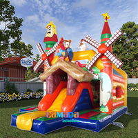 Château gonflable combiné avec toboggan pour extérieur, jardin, ferme, parc, en PVC, motif vache, protection UV pour enfants