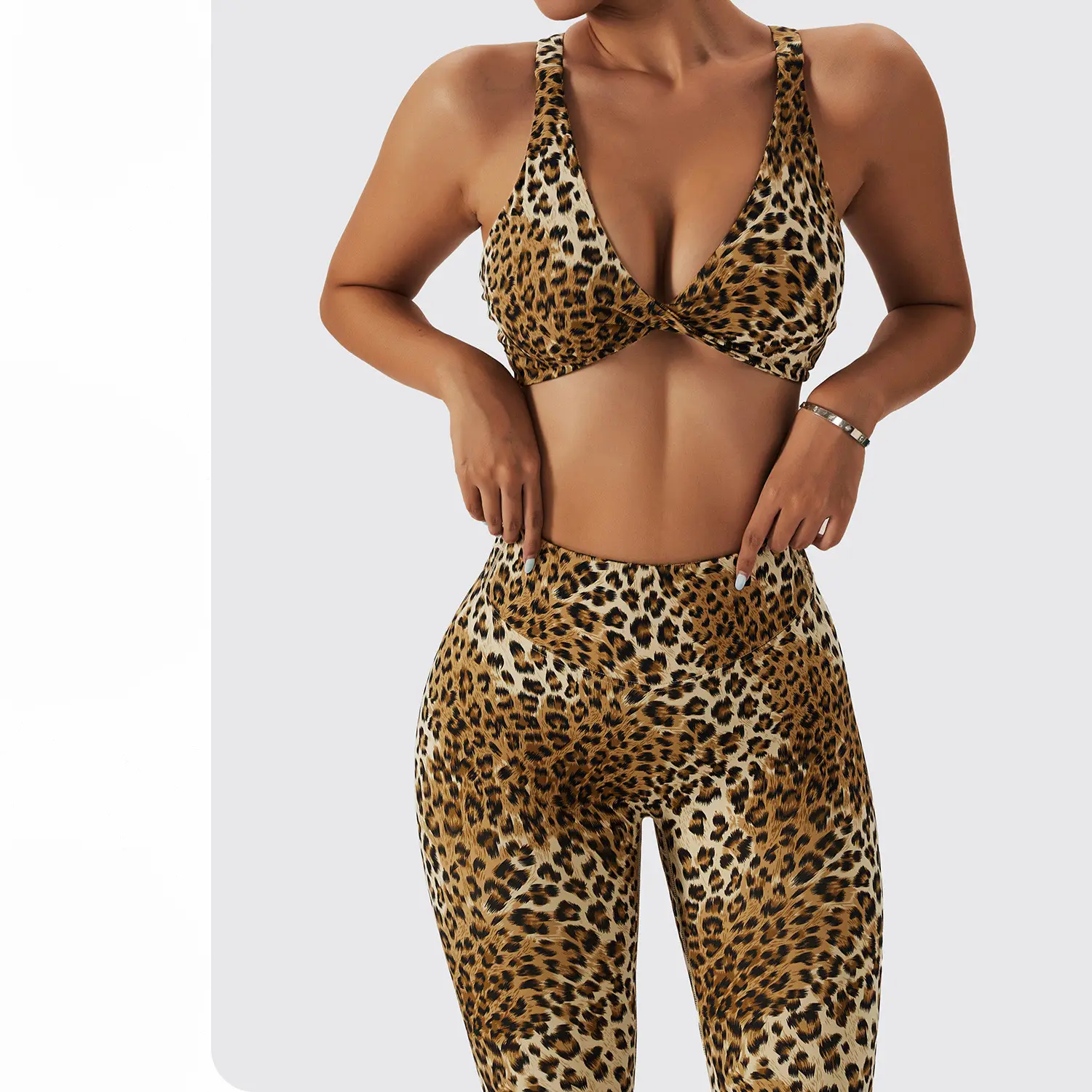 Leopard print seamless yoga wear beautiful back tight exercise set high waist women gym fitness sets