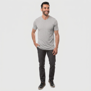 T-shirts pour hommes en gros, col en V, 100% coton, couleur unie, grande taille, manches courtes, décontractés, respirants, écologiques, doux et confortables - Product Image 1