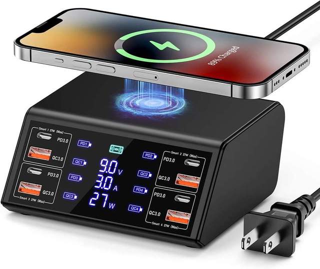 Multi-Function Wireless Charger High Power 100W 8-Port  Multi-USB Type C Wireless Charger for Various Brands