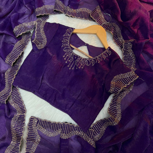 Bollywood nueva tendencia hermosa fantasía Zarkhan diamante trabajo SareeSequins diseño Saree - Product Image 1