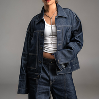 Ensemble en denim brut vintage avec logo personnalisé OEM, veste en denim à épaules tombantes et jean cargo baggy