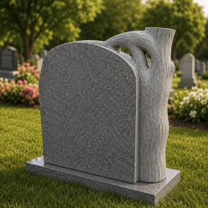 Stèle funéraire en granit gris de Chine avec sculpture de rose, style européen traditionnel pour cimetière - Product Image 5