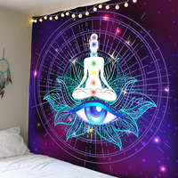 Troisième œil mystérieux Hamsa main tapisseries décoration murale tarot spirituel bleu mauvais œil tapisserie