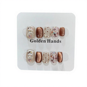 <span class=keywords><strong>Uñas</strong></span> Postizas para Fiesta de Navidad, Diseño Ojo de Gato, <span class=keywords><strong>Cortas</strong></span>, Otoño Invierno, Manicura Artificial de Larga Duración - Product Image 1