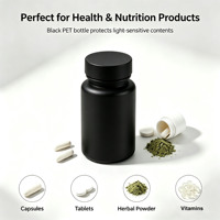 Flacon de complément alimentaire en PET noir mat 100ml 120ml 180ml, emballage plastique pour pilules, capsules, vitamines, bonbons gélifiés, logo personnalisé