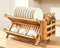 Égouttoir à vaisselle pliable en bambou écologique, respirant, antidérapant, léger, double couche, pour assiettes, bols et couverts