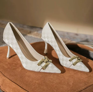 Factory Wholesale High Quality Women's Plaid Pointed Toe <b>Pumps</b> Elegant Designer Heels - Product Image 1