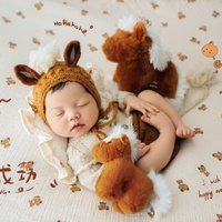 Pakaian Rajut Bayi Baru Lahir Bertema Kuda dengan Romper Berkaki, Topi Rajut dengan Telinga, dan Mainan Kuda Poni Rajut untuk Fotografi Bayi