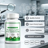 Permen Blueberry Lutein Label Pribadi Logo Kustom Produsen OEM ODM Suplemen Perawatan Penglihatan 500 MOQ 60 Tablet