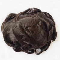 Q6 gros délié naturel 100% réel humain indien Gery système de remplacement de cheveux mâle suisse dentelle toupet Patch pour les hommes âgés