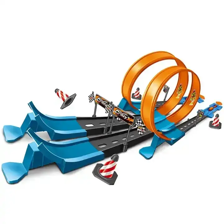 Slot baru Diy merakit kecepatan balap melacak 360 derajat loop Slot mainan ejeksi mobil Catapult mainan