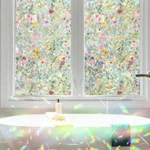Autocollant électrostatique givré <span class=keywords><strong>occultant</strong></span> pour <span class=keywords><strong>fenêtre</strong></span> de salle de bain, motif fleurs tropicales colorées, pour vitres transfrontalières - Product Image 3