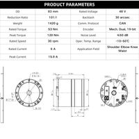 Moteur CC sans balais ZBDynamiX 48V, module d'actionneur harmonique réducteur de joint robotique humanoïde 101:1, 1420g