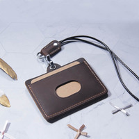 Porte-badge en cuir véritable avec cordon, personnalisable, pour carte d'identité professionnelle, portefeuille avec poche pour étudiants, bus et usage bureautique