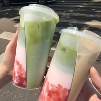 Gobelets jumeaux réutilisables en plastique transparent PP à deux compartiments, personnalisés ou standard, pour boissons au thé Boba, avec couvercles
