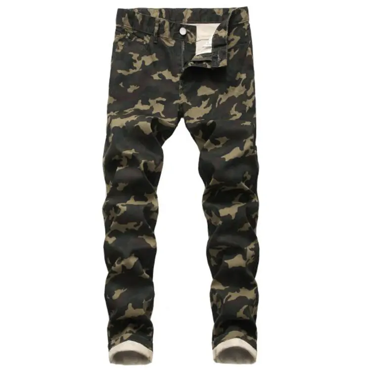 Großhandel Männer Slim Stretch Jeans Army Green Printed Casual Pants Streetwear Männer Camouflage Jeans Persönlichkeit