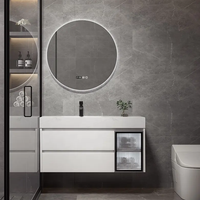 Meuble sous-vasque mural de salle de bain de luxe de style moderne Meuble sous-vasque en céramique marbrée blanche avec miroir