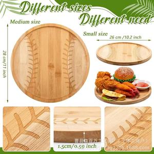 Bandeja redonda de bambú con forma de pelota de béisbol, plato de madera maciza para servir en fiestas, cumpleaños, pasteles, pizza, queso. - Product Image 4