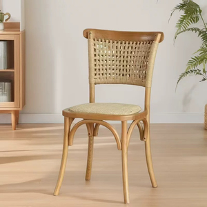 Sedia da pranzo classica BST in legno curvato con schienale in canna intrecciata a mano e seduta in paglia per Bistro e Caffetteria - Product Image 1