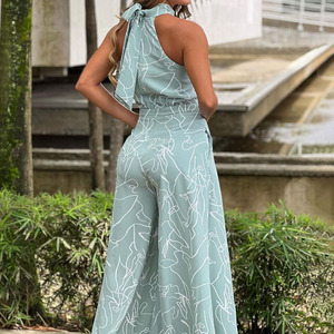 Nouvelle combinaison imprimée sans manches pour <span class=keywords><strong>femme</strong></span>, taille haute, jambe large, col mandarin, <span class=keywords><strong>tenue</strong></span> décontractée <span class=keywords><strong>de</strong></span> bureau, été 2026 - Product Image 3