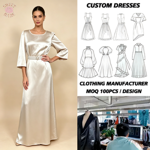 SWEET BABE Satin Floor-Length Dress O-Neck <b>Three</b> Quarter Sleeve Elegant Formal Wear Custom Made - Product Image 1