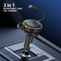Chargeur de voiture rétractable 3 en 1 à charge rapide 63W compatible avec iPhone, Galaxy, Pixel avec adaptateur de chargeur de voiture OTP