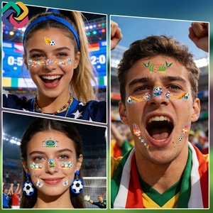 Autocollant personnalisé Coupe du Monde de Football 2026, protections de joue pour fans, <span class=keywords><strong>tatouages</strong></span> <span class=keywords><strong>temporaires</strong></span> pour événements, étiquette en PVC imprimée UV avec vernis - Product Image 2