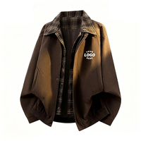 Veste de motard à faux effet deux pièces avec logo personnalisé |   Manteau de moto épais à carreaux pour homme |   Veste streetwear oversize automne-hiver