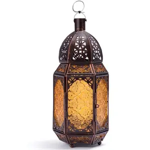 Marrocos oriente médio escovado bronze ferro forjado, novidade presentes decoração casa vento lanterna vela