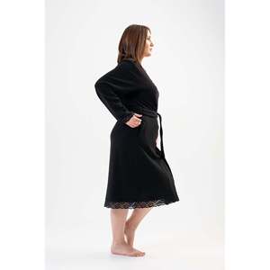 Women's Romantic <b>Lace</b> Robe with Pockets XXL Long-Sleeve Fleece Free Size Elastic Waist Closure Breathable for Homewear - Product Image 2