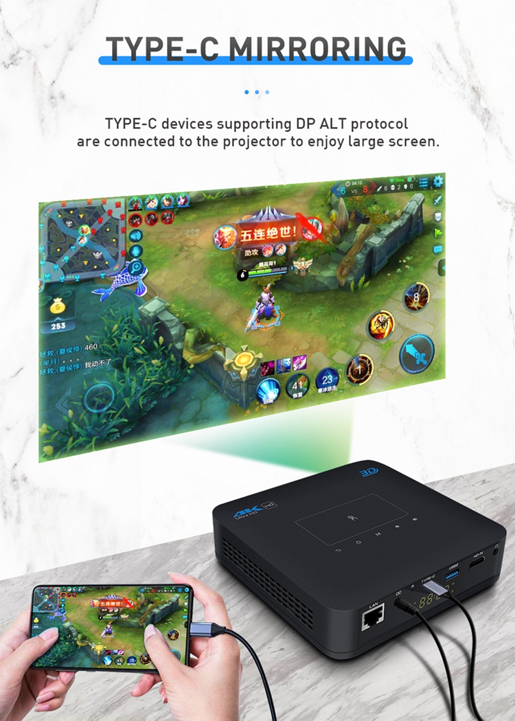 Short Throw DLP Projector Mini Smart Mobile Phone 4K 3D Projector with Android 9.0 OS