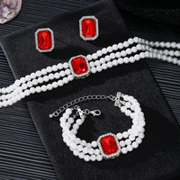 Parure de Bijoux Vintage en Perles d'Imitation, Zircon Vert, Strass Scintillants, Collier, Boucles d'Oreilles et Bracelet