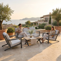 Ensemble de canapé d'extérieur moderne et écologique avec structure en aluminium, 3 places, 2 chaises et table en WPC pour appartement, chambre, jardin, terrasse