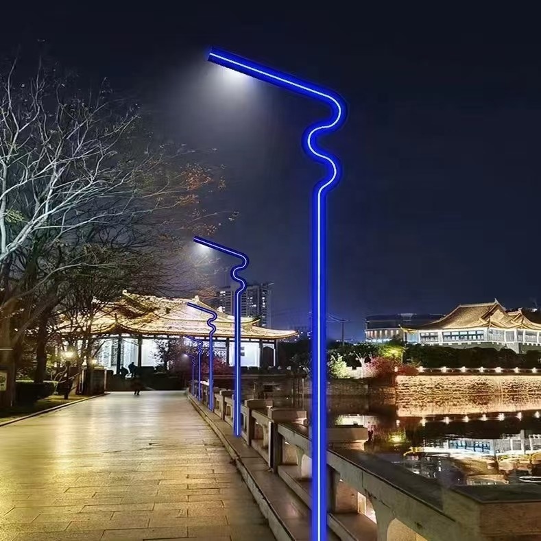 High Quality Aluminum Waterproof Garden Pole Light 1.5/2/2.5/3/4M Outdoor LED Garden Column Top RGB Solar-Powered Landscape