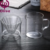 Ensemble de café à verser en verre borosilicate, comprenant un filtre à café en verre et un récipient de service, pour la préparation manuelle du café à la maison, au café ou comme cadeau