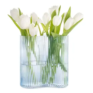 Горячая Распродажа Современная большая стеклянная ваза для цветов для домашнего использования в форме следов вертикальная полоса ребристая Свадебный декор цветная стеклянная ваза