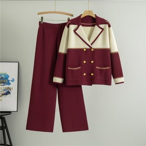Women's 2025 <strong>Spring</strong> <strong>Autumn</strong> Casual Loose Set <strong>Double-Breasted</strong> Knitted Top with Button Decoration Wide-leg Pants <strong>New</strong> Two Piece Suit - Product Image 5