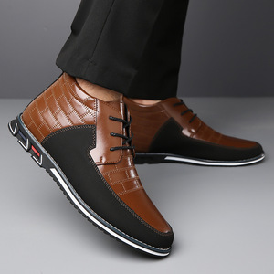 Chaussures bateau en cuir pour hommes, bout pointu, couleurs mélangées, semelle extérieure en caoutchouc imperméable, semelle intermédiaire en EVA, style coréen, mode automne - Product Image 1