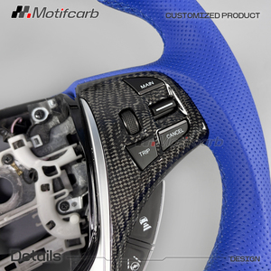 Volant en fibre de carbone personnalisé pour Acura TLX MDX A-Spec PMC 2015-2020 avec poignées en cuir perforé bleu - Product Image 4