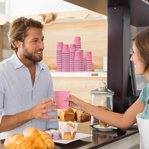 Vasos de Papel Corrugado con Diseño de Ondas y Estampado Completo, Aislados, Color Rosa, para Bebidas Calientes y Frías, Té y Refrescos - Product Image 4