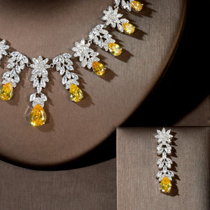 दुल्हन लक्जरी 5 रंगों की महिला शादी की पोशाक आभूषण बड़ी डडल ड्रॉप ब्राडल cz हार N-1448 - Product Image 3