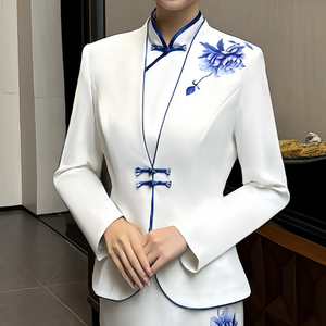 Serie de ritmo de peonía de gama alta estilo chino mujeres Cheongsam Hotel camarera ropa de trabajo y recepción uniformes de Servicio al Cliente - Product Image 2
