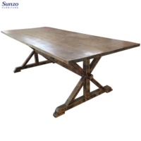Sunzo Furniture Table en bois massif avec chevalet Table de ferme pour salle à manger, événement et mariage