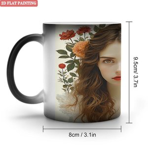 Taza de Cerámica Blanca para Sublimación, 11 oz, Color Negro Escarchado, Taza de Café que Cambia de Color, Diseño de Pintura Plana 2D - Product Image 1