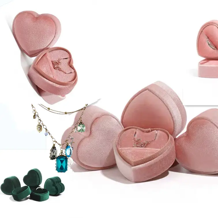 Custom logo printed luxury Navy Blue large velvet jewelry heart gift box packaging velvet heart shape mini jewelry box