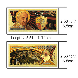 Billet de banque commémoratif double face 14x6,5 cm en or du Pape de Rome François - Cadeau de collection religieux pour les fans du Vatican - Product Image 2