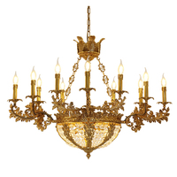 Lustre LED de luxe Rococo européen, style classique, pour salle de banquet, couloir, hall d'entrée, en laiton, finition or antique vintage