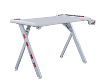 Bureau de jeu rose RGB à hauteur réglable, texture fibre de carbone, structure en acier, table d'ordinateur pour chambre, porte-gobelet, crochet pour casque, LED RGB