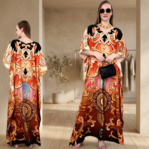 Caftan de créateur indien pakistanais dernier cri à la mode pour femmes exclusif exportation longueur au sol polyester crêpe impression numérique pierre travail - Product Image 3